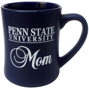 cobalt blue matte finish mug with white Penn State University over script Mom